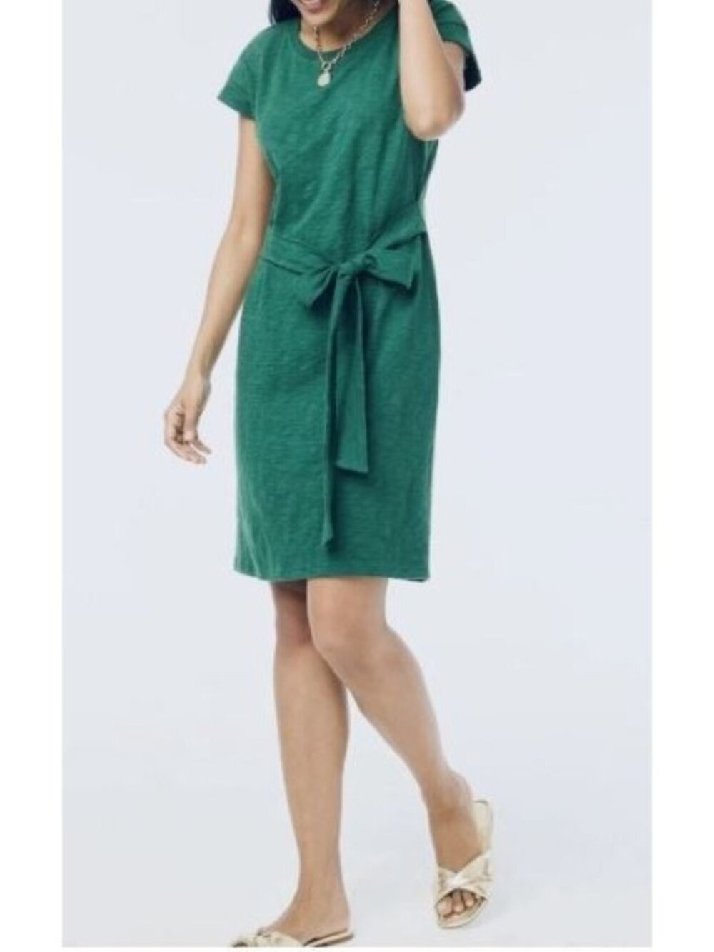 J Crew Dress Womens XXL Green Short Sleeve Slub Knit Tie Waist Beachy Boho